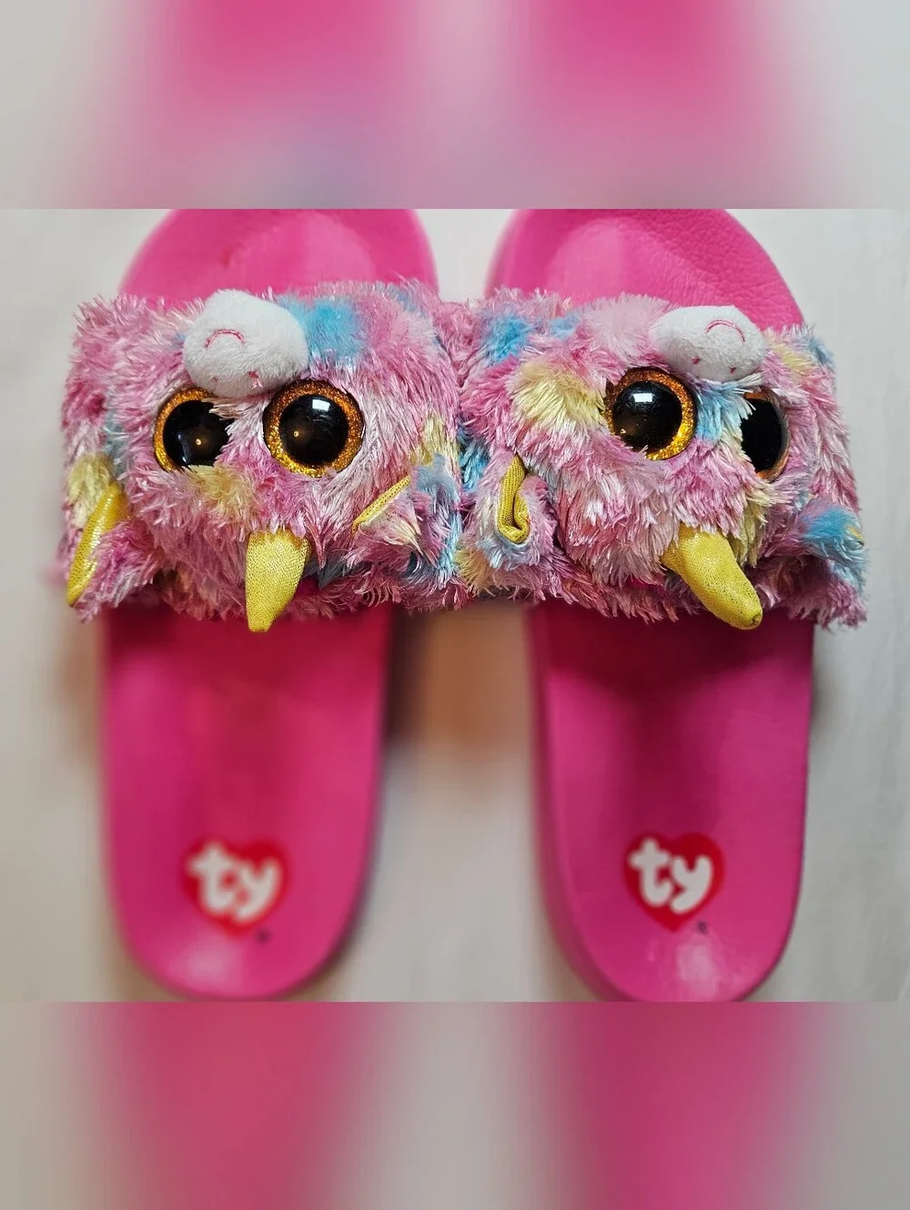 Ty Girls Pink Fantasia Unicorn Plush Fashion Pool Slide Sandal Size 4/5